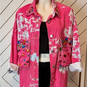 KATE HEWKO for Curvy girls BEDAZZLED TYE dye DENIM shirt Jacket